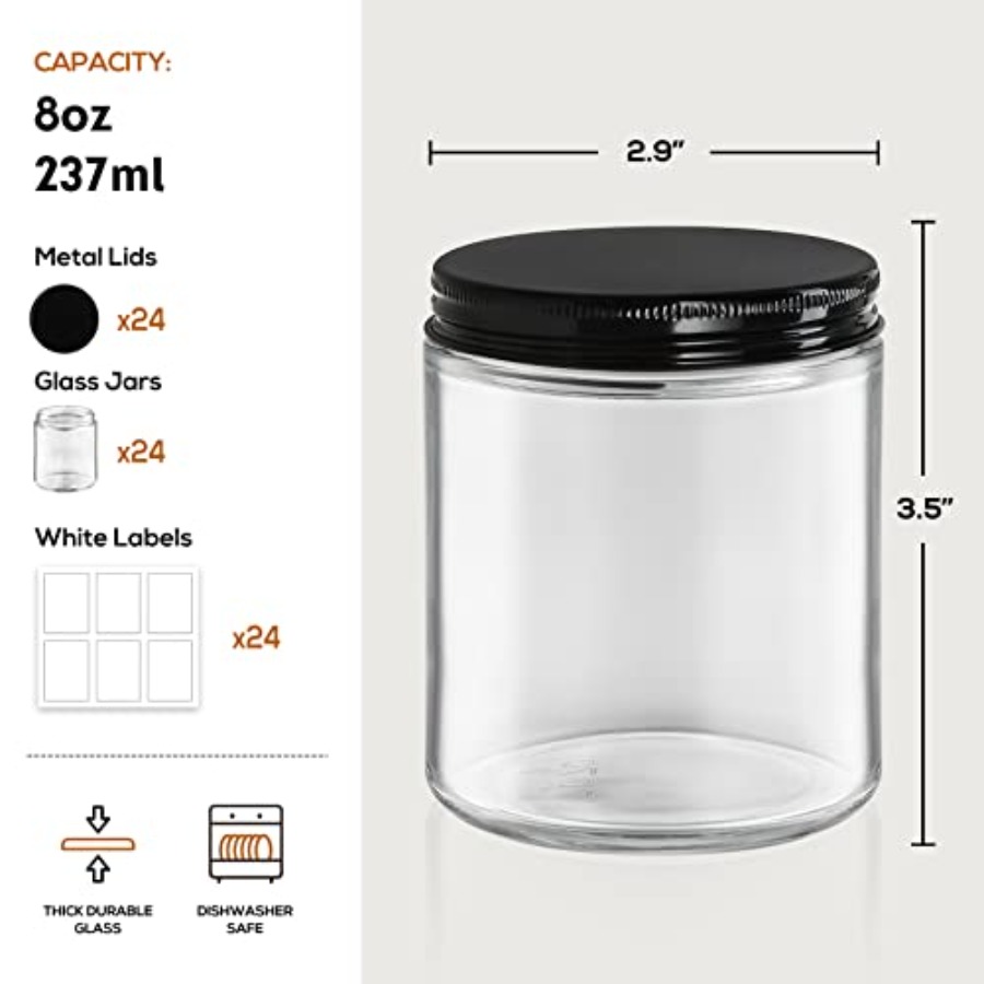 Pack, 8 OZ Thick Glass Jars wi - Candle Making Glass reseña y precio