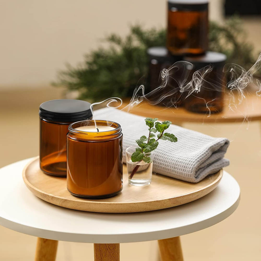 8oz Amber Glass Jars with Blac - Candle Making Glass reseña y precio