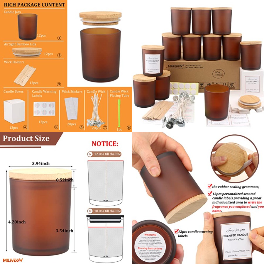 12 Pack 12 OZ Glass Candle Jar - Candle Making Glass reseña y precio