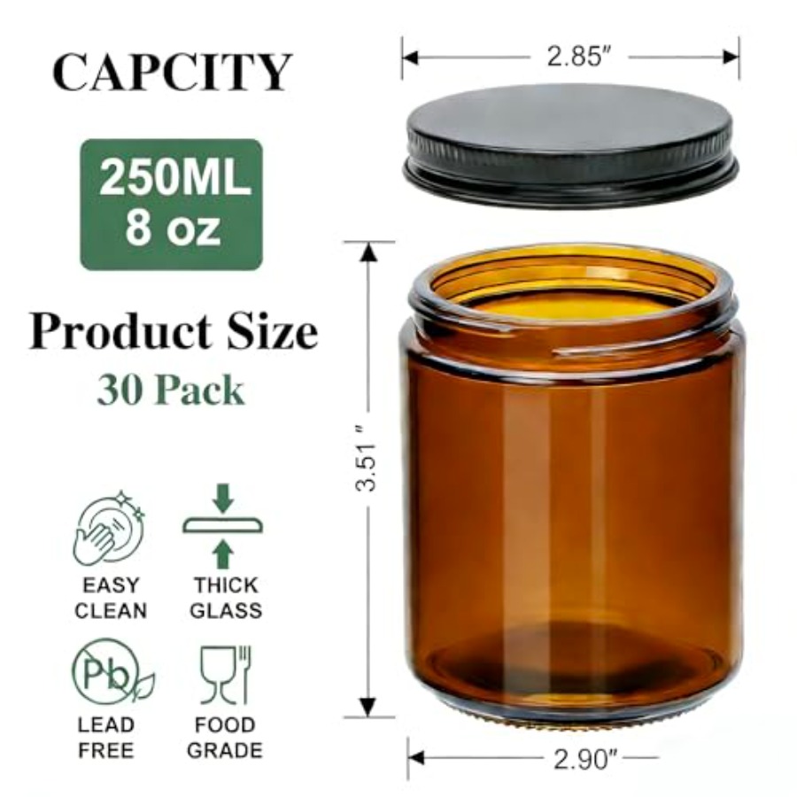 8oz Amber Candle Jars Set of 3 - Candle Making Glass reseña y precio
